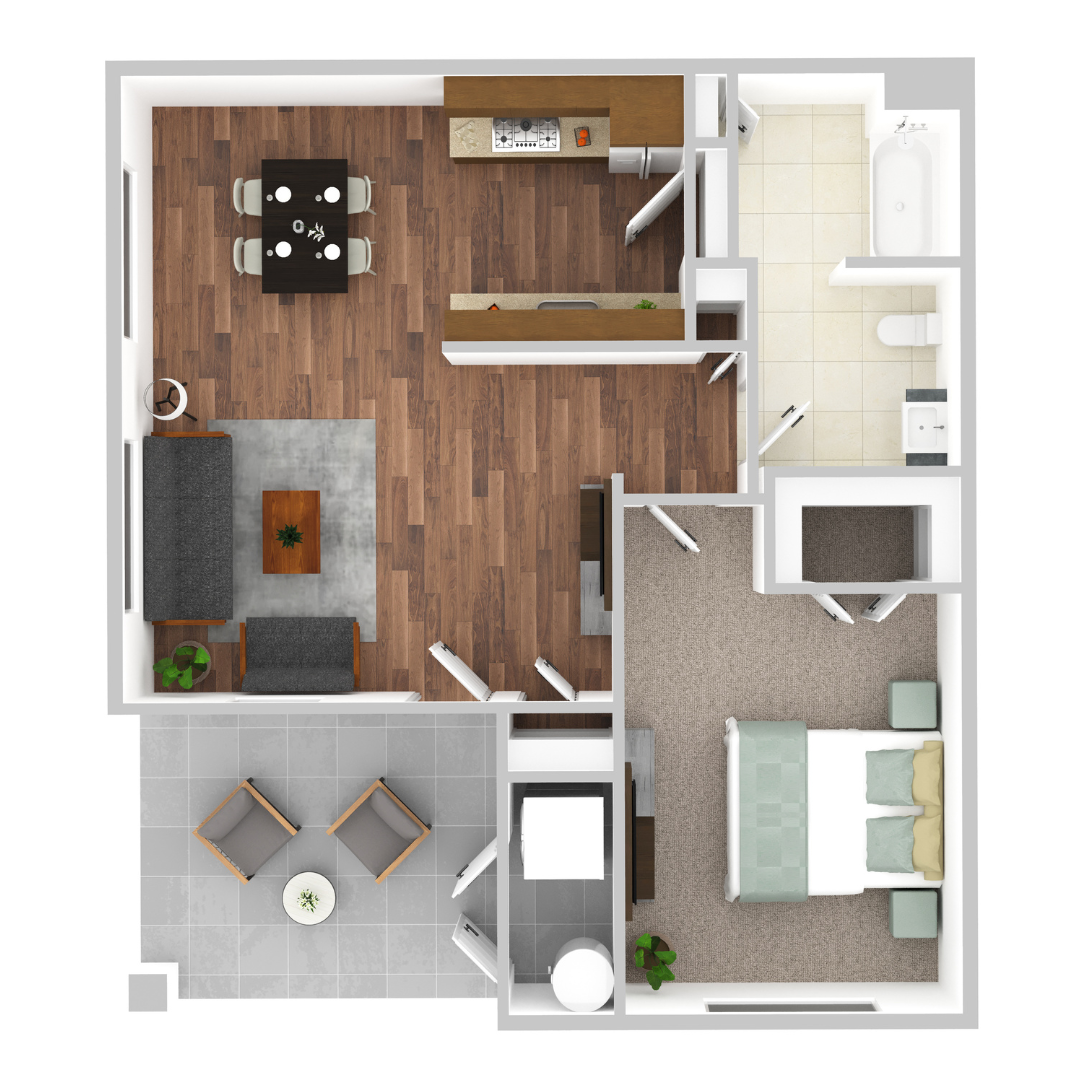 Floor plan for 1 bed, 1 bath, 826 sqft